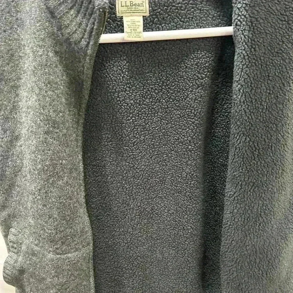 LL Bean Sweater Vest Mens Medium Grey 100% Lambs’ Wool Full Zip Fleece Lined - Picture 4 of 7